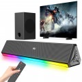 DR.J Professional Soundbar, 120W Sound Bar for TV, 2.1 CH Soundbar with Subwoofer, HDMI/Bluetooth 5.3/AUX/Optical Connection, Wired & Wireless Speakers with Colorful Backlight