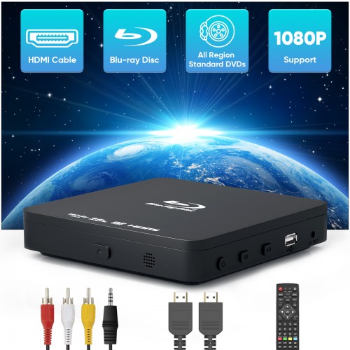 Blu Ray DVD Player for TV with HDMI, Mini 1080P Blue-Ray Disc Player for  Home Theater Portable CD Player 