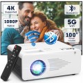Projector with WiFi and Bluetooth, 4K Supported Portable Outdoor Video Projector, Native 1080P 5G WiFi Movie Projector with 100" screen