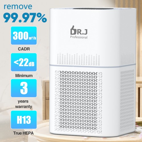 DR.J Professional Air Purifiers for Home Large Room up to 1350Sq Ft, Hepa Air Filter with CADR 300+, Air Quality Color Indicator, 1-12H Timer, Auto Mode, 4 Speed, Quiet Sleep Mode